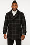 Mens Black Windowpane Check Wool Overcoat â€“ Double-Breasted Winter Peacoat