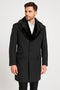 Mens Black Wool Overcoat with Black Faux Fur Collar â€“ Luxury Winter Dress Coat