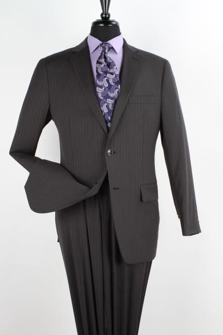 Men's 2 Piece 100% Executive Suit - Black With Pencil Stripe ~ Pinstripe