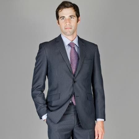 Men's Slim Fit Black Blue Stripe ~ Pinstripe And Silk Blend Suit