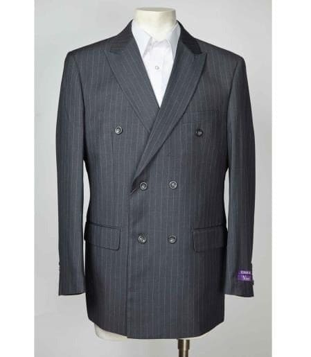 Men's Pinstripe Blue 6 Button Double Breasted Blazer