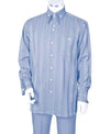 Men's Crisp Multi Stripe 2 Piece Long Sleeve Blue Casual Two Piece Walking Outfit For Sale Pant Sets Suit