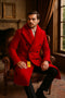 Mens Double Breasted Red Overcoat with Bold Red Faux Fur Collar â€“ Alberto Nardoni Luxury Winter Coat