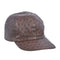 Brown ostrich leather baseball cap. Rounded crown, curved visor. Genuine leather with textured, raised bumps.
