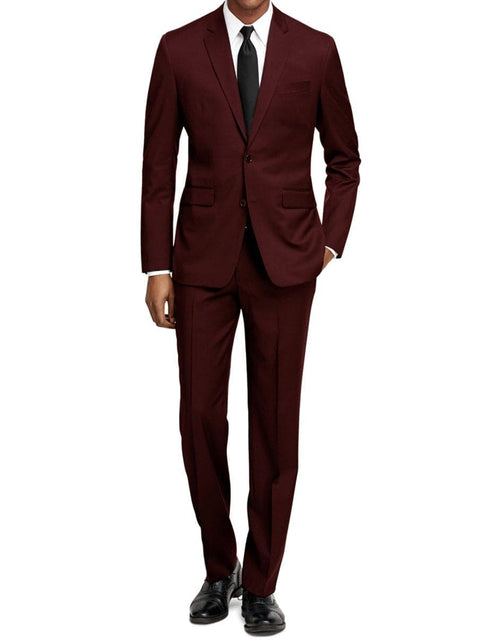 Mens Slim Fitted Suit Burgundy
