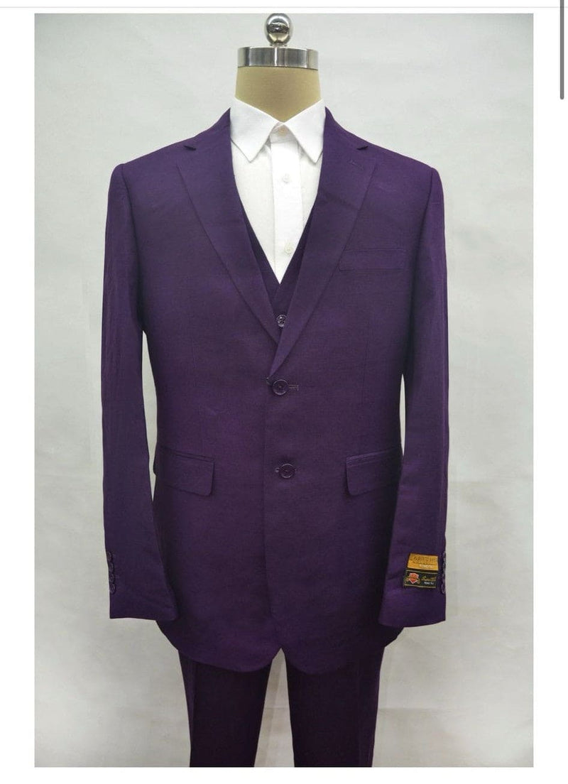 Mens Classic Three-Piece Purple Suit â€“ Formal Slim Fit Tuxedo Set with Vest