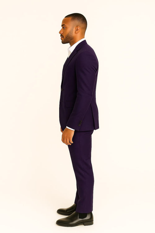 Mens Classic Three-Piece Purple Suit â€“ Formal Slim Fit Tuxedo Set with Vest