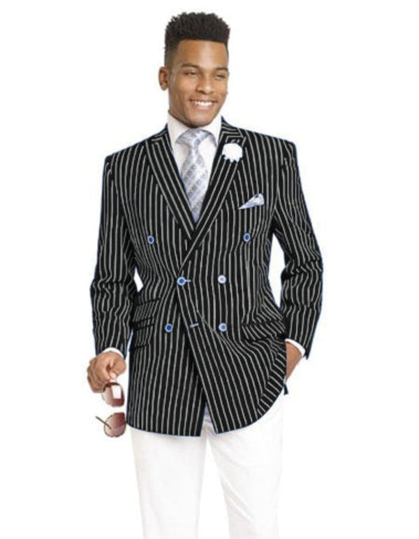 Mens Double Breasted Blazer in Color Black - Pinstripe Sportcoat