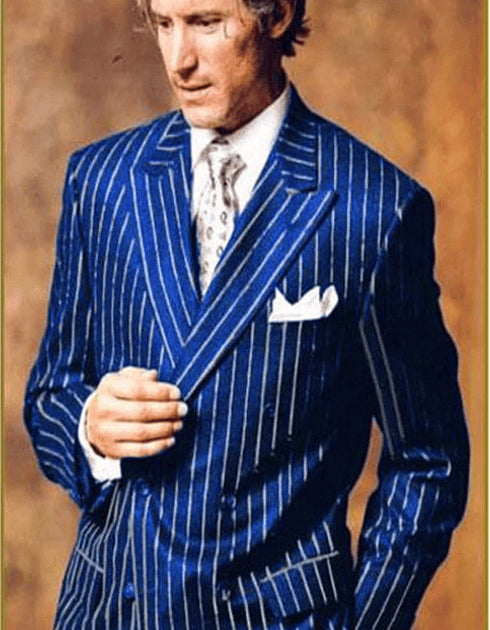 Mens Pimp Suit -Gangster Suit - Mobster Suit - Mafia Suit For Mens Double Breasted Gangster Pinstripe in Royal & White