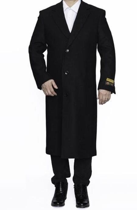 Mens Overcoat -Mens Long Wool Topcoats- Topcoat For Men-Men's Dress Coat Full Length Wool Dress Top Coat / Overcoat In Black Winter Men's Topcoat Sale