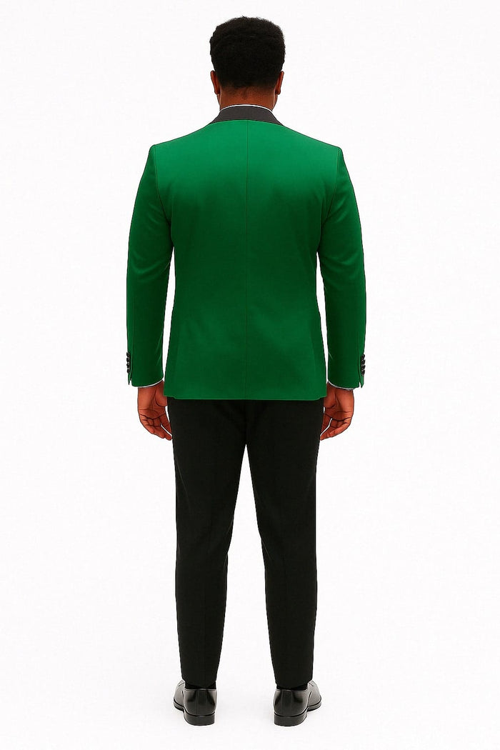 Mens Emerald Green Satin Tuxedo with Black  Lapel Formal Slim Fit Suit
