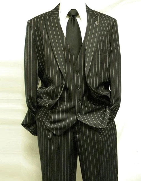 Mens Pimp Suit - Gangster Suit - Mobster Suit - Mafia Suit For Mens 2 Button Gangster Pinstripe Suit in Black