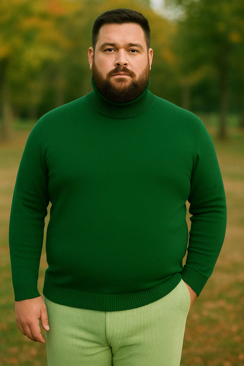 Mens Green Slim Fit Turtleneck Sweater â€“ Lightweight Knit Pullover in Emerald Green