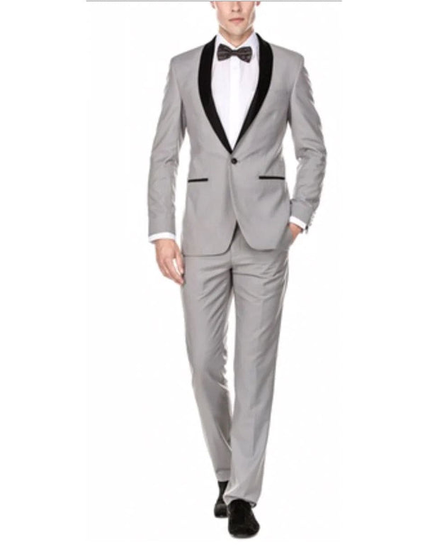 Mens Slim Fit 1 Button Shawl Tuxedo in Light Grey