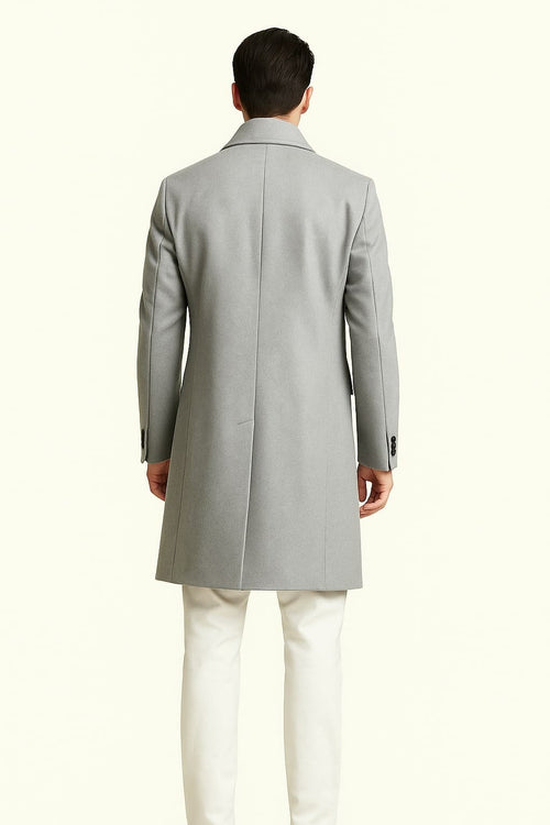 Mens Light Gray Wool Overcoat â€“ Classic Single-Breasted Winter Coat