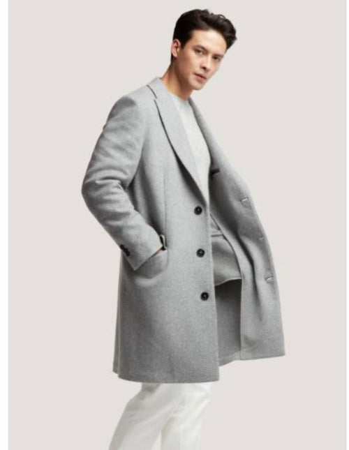 Mens Light Gray Wool Overcoat â€“ Classic Single-Breasted Winter Coat