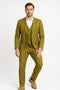 Mens Light Olive Green Linen Suit Three-Piece Style  – Formal Suit with Vest and Flat Front Pants