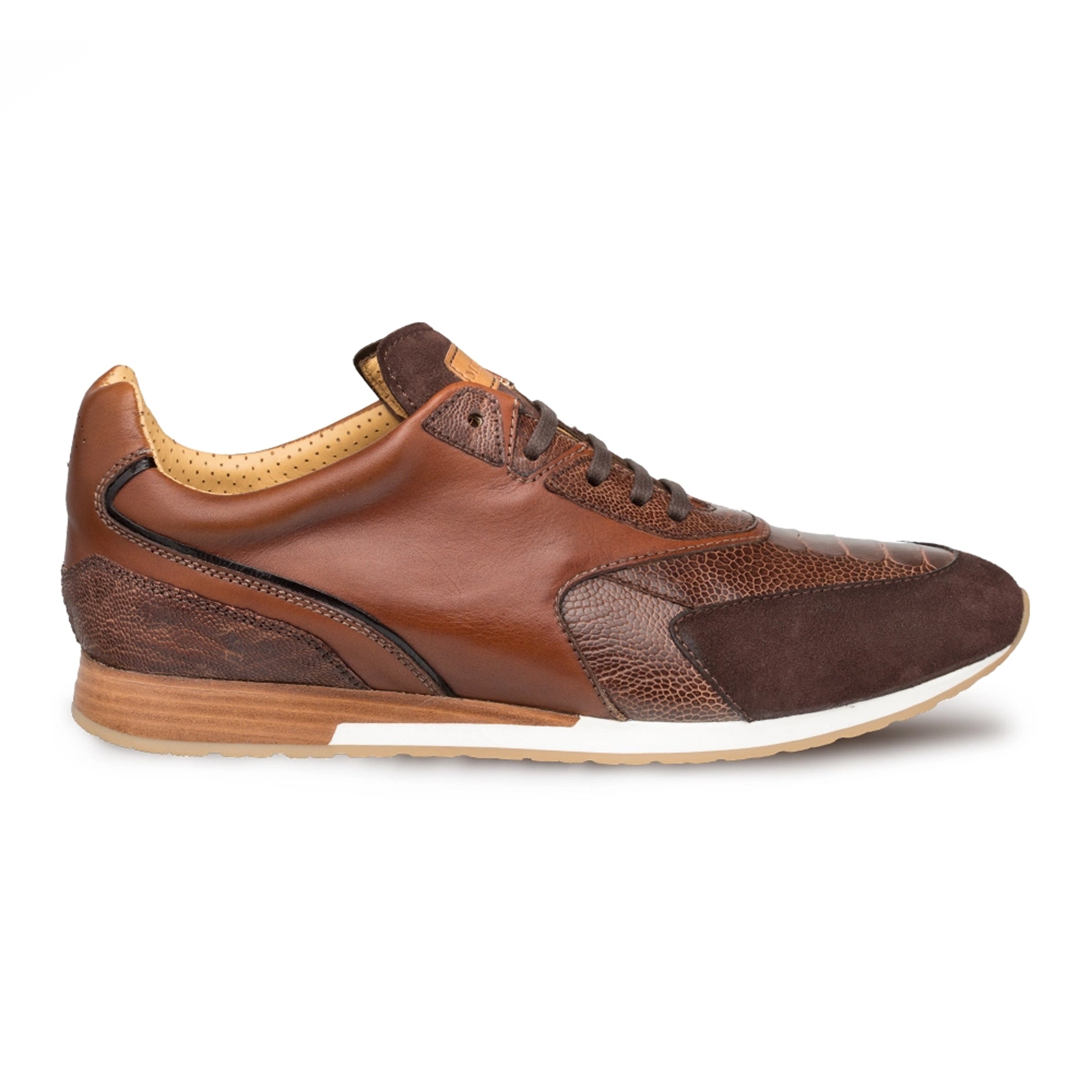Mezlan Chiron Men’s Brown Ostrich & Calfskin Sneakers – Exotic Luxury Casual Shoes