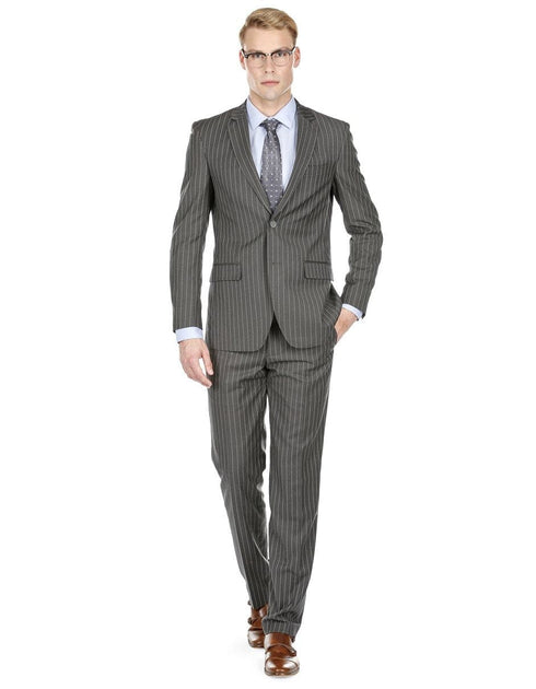 Mens Cheap Grey Suit Mens Modern Fit Gangster Pinstripe Suit Charcoal Grey