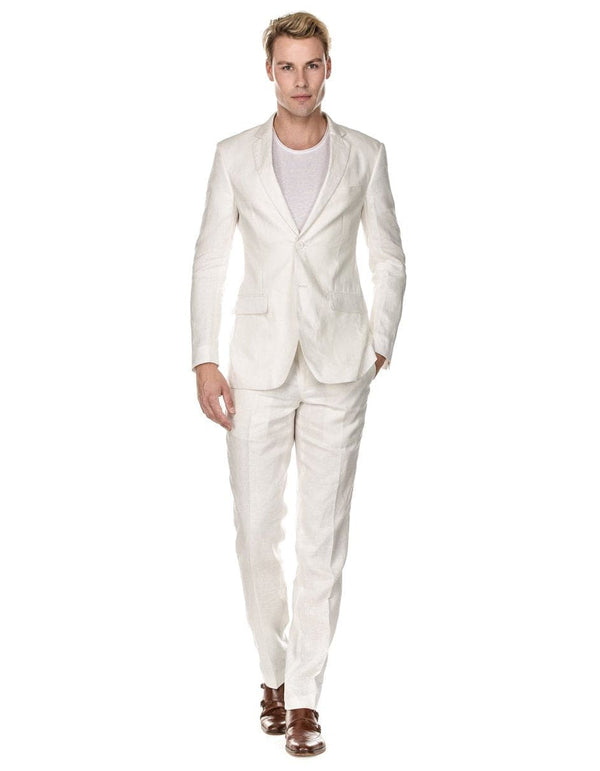 Mens Cheap White Suit Modern Fit Linen Wedding Suit White