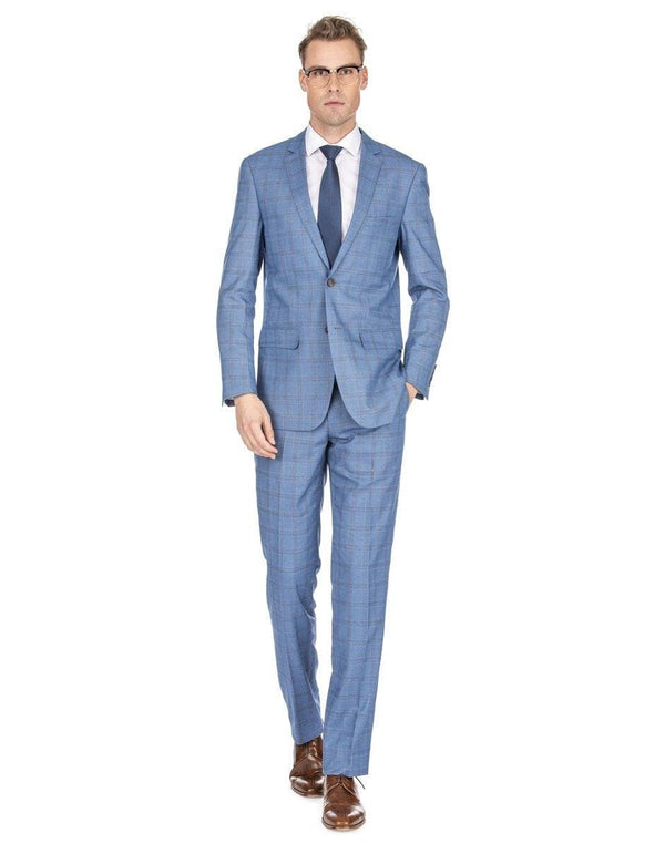 Mens Blue Plaid Suit Mens Modern Fit Plaid Suit Blue - AlbertoNardoniStore