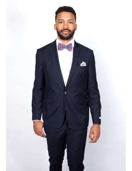 Rossiman Rossi Navy Blue Slim Fit Suit â€“ Peak Lapel Tailored Formalwear for Men
