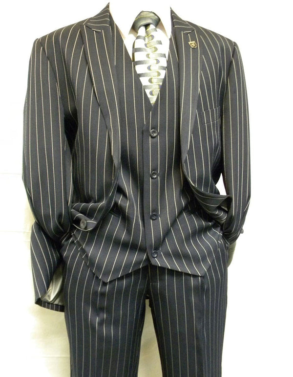 Gangster Suit - Mobster Suit - Mafia Suit For Mens 2 Button Gangster Pinstripe Suit in Navy