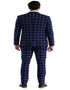 Mens Plaid Suit - Windowpane Pattern With Vest - Business Suit Navy