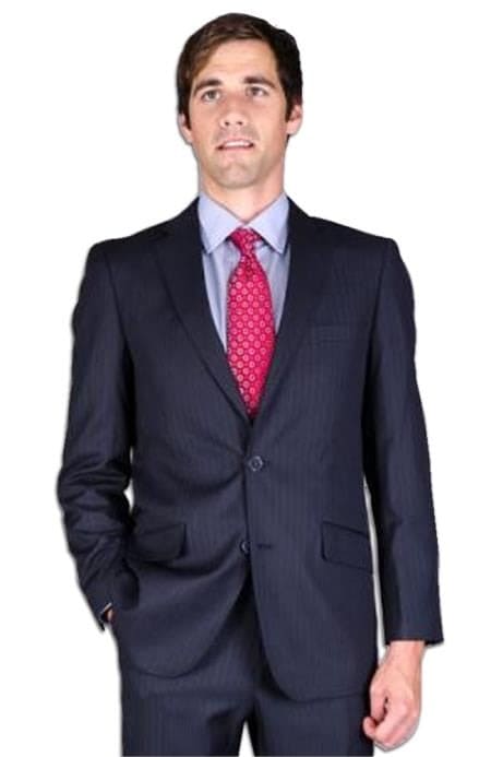 Men's Slim Fit Dark Navy Blue Suit For Men Stripe ~ Pinstripe 2-Button Suit