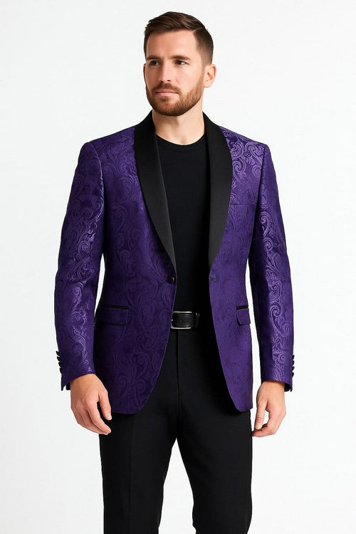Mens Purple Paisley Pattern Blazer Jacket â€“ Satin Finish