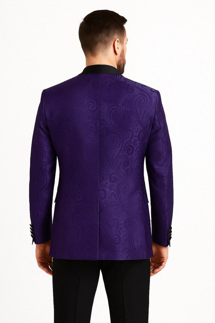 Mens Purple Paisley Pattern Blazer Jacket â€“ Satin Finish