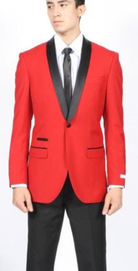 Men's Red Dinner Jacket Suit And Black Lapel Formal Attire + Black Pan ...