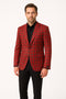 Alberto Nardoni men's red plaid blazer with black windowpane check. Modern fit, two-button front, notched lapels, side pockets, buttoned cuffs. Fitted, contemporary silhouette.
