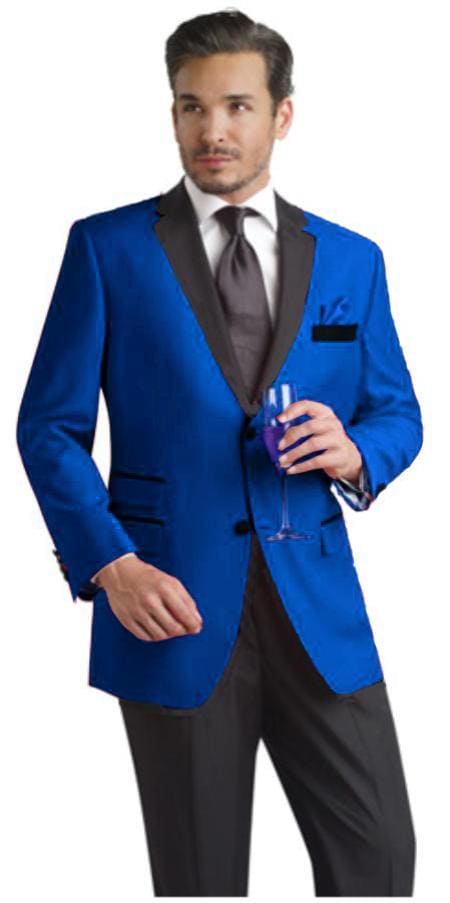 Two-Toned Royal and Light Blue Two-Button Velvet or Dress Suit for Men – Fabric of Your Choice, Black Lapel