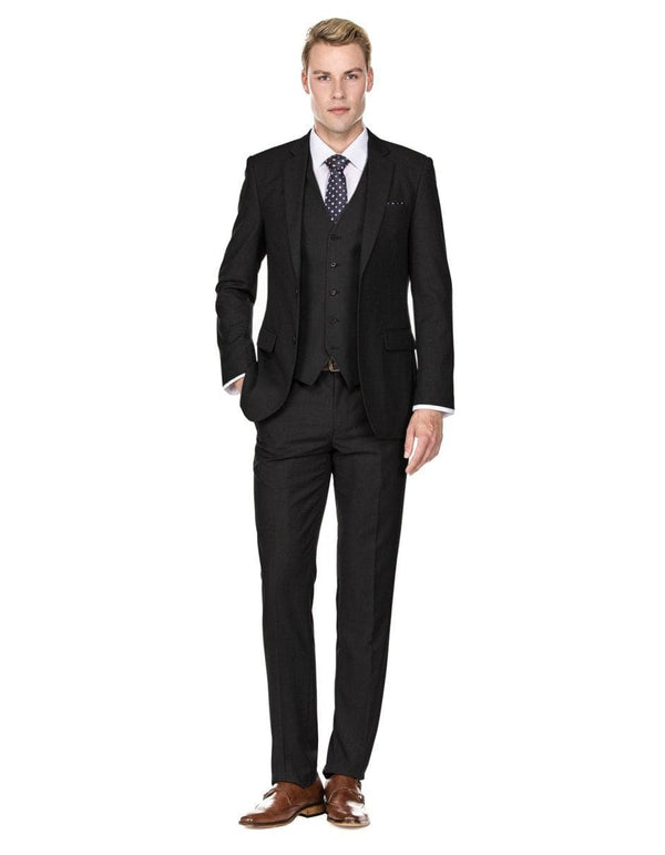 Mens Savvy Suit Slim Vested Suit Black