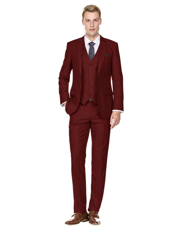 Mens Savvy Slim Vested Suit Burgundy