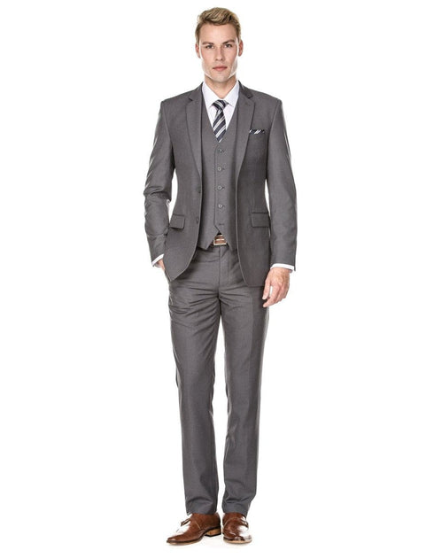 Mens Savvy Slim Vested Suit Grey