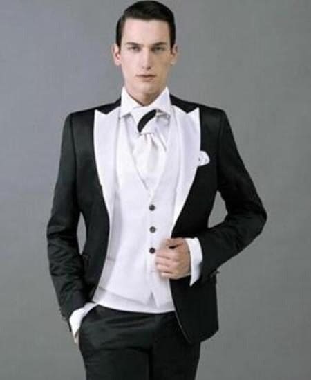 Mens Black and White Prom Suit - Black and White Wedding Groom Suit