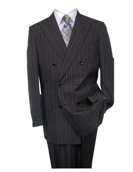 Double breasted Pinstripe Suit - Pinstripe ~ Stripe Pattern Men's Charcoal Double Breasted Wool Peak Lapel Stripe Suit - AlbertoNardoniStore