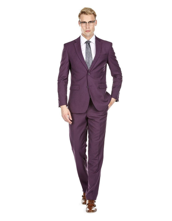 Mens Skinny Slim Suit Plum