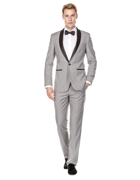 Grey Prom Suit - Gray Wedding Suit - Gray Tuxedo Mens Prom | Wedding Slim Fit Shawl Tuxedo Light Grey