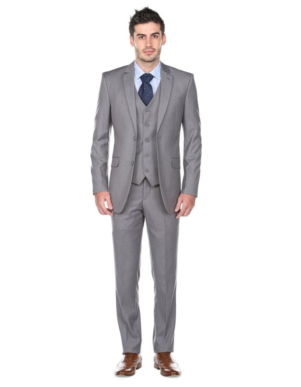 Mens Smart Slim Vested Suit Light Grey