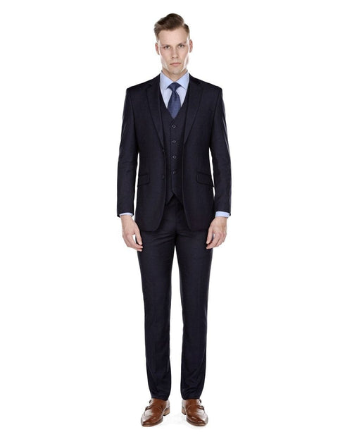 Mens Slim Fit Vested Suit Navy