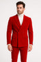 Mens Slim Fit Red Velvet Double Breasted Suit with Peak Lapel â€“ Formal Tuxedo Style