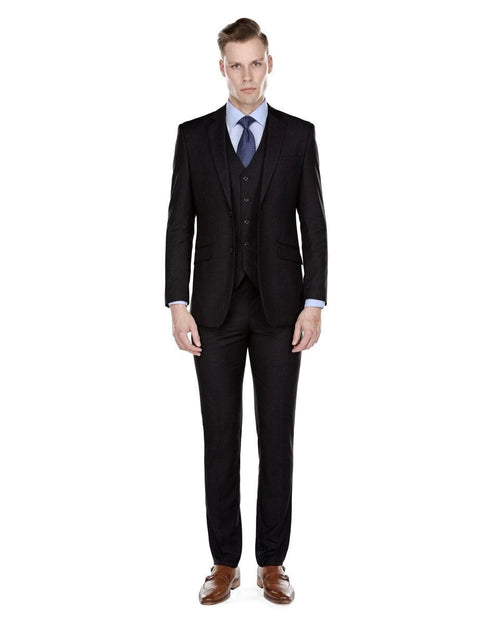 Mens Smart Slim Vested Suit Black