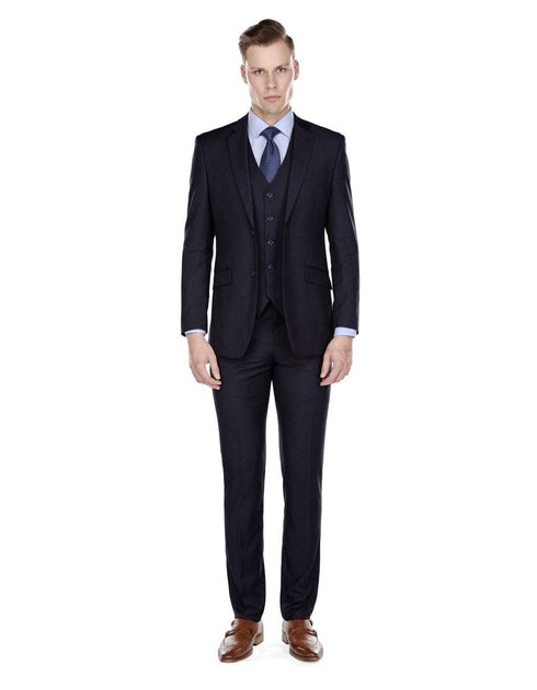 3 piece Suit - Navy Blue   Three Piece Suit - Mens Smart Slim Vested Suit Dark Navy Blue