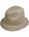 Men's tan soft felt bucket hat. Rounded crown, flat top, downward-sloping brim. Soft, textured material. Tan color with a band at the base of the crown.
