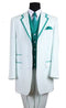 Mens Pimp Coat + Pimp Jacket Vest and Pants - Gangster Stripe Fabric White and Turquoise Suit