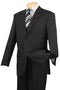 Notch Collar No Pleated Pant - Flat Front Slacks Side Vented Executive Classic Pin Stripe ~ Pinstripe Black Suit 2RS-16