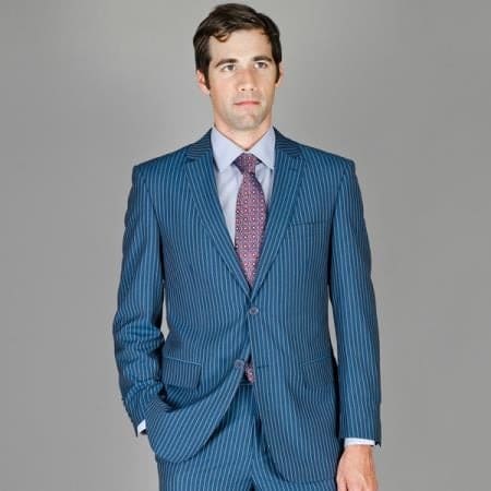 Mens Three Piece Suit - Vested Suit Light Blue Pinstripe - Indigo Stripe Suit - Cobalt Blue Business Suits